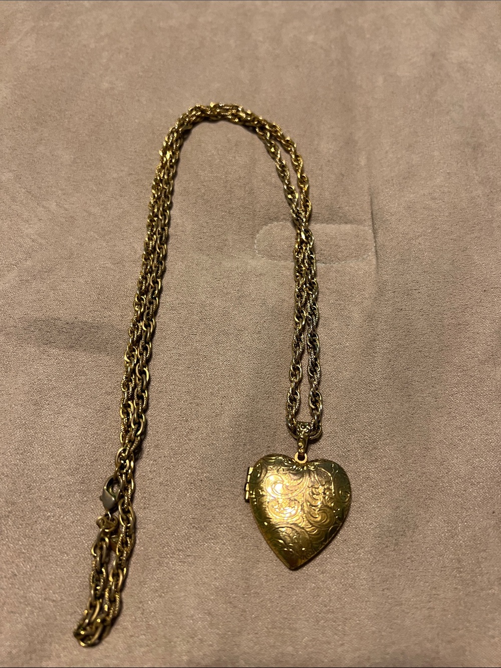 1928 Jewelry Gold Heart Locket Necklace - Elegant Floral Engraving. Holds 2 pics